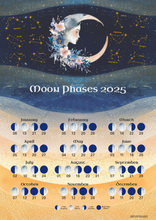 Load image into Gallery viewer, Moon Phases Calendar 2025 Wall Art Poster Premium Print