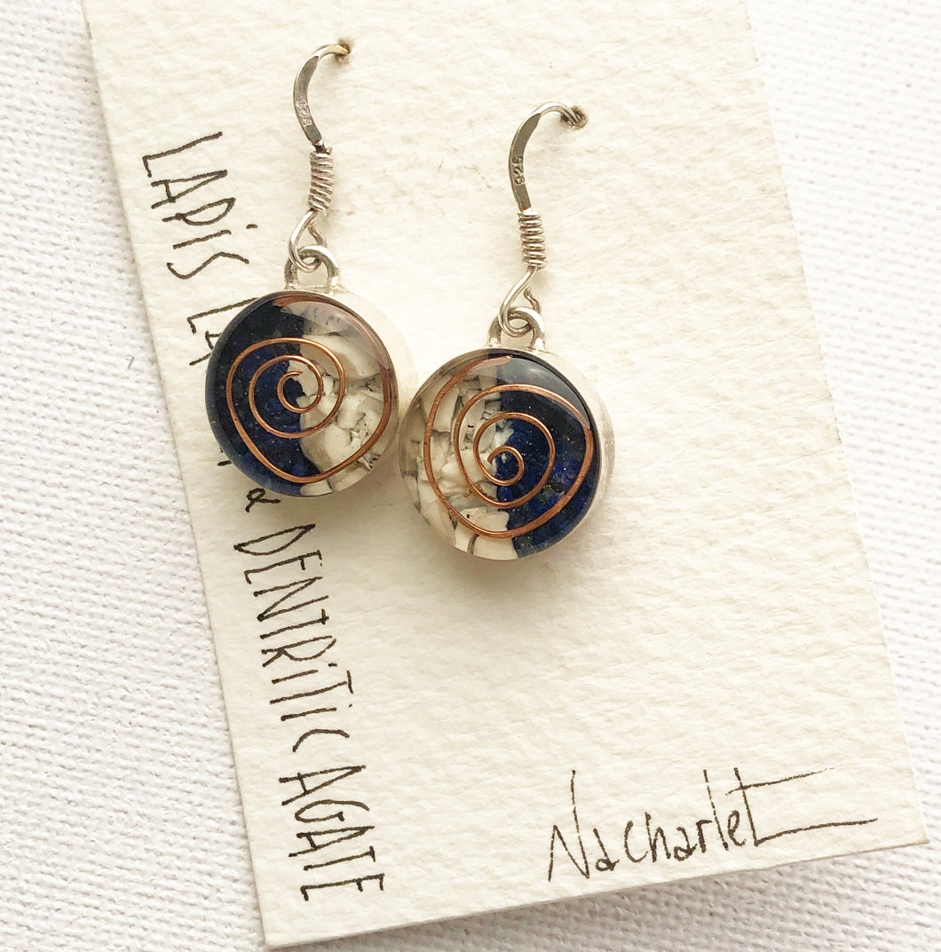 Silver Moon Earrings -Lapis Lazuli and Agate