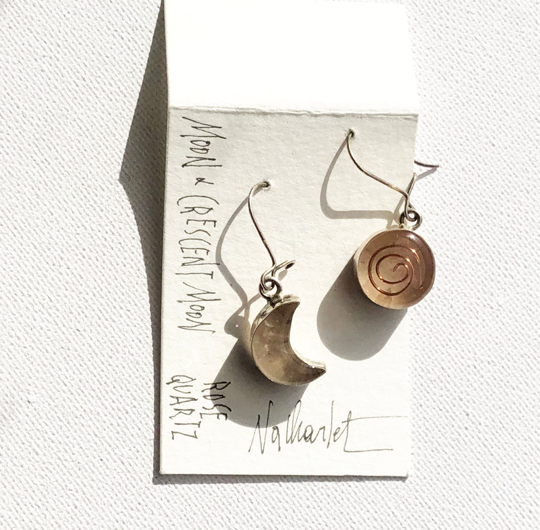 Silver Moon Earrings - Rose Quartz