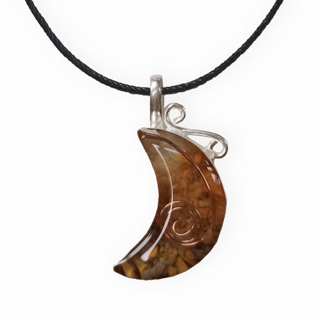 Crescent Moon Pendant - Bumble Bee Selenite and Citrine with Copper Spiral