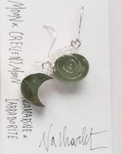 Load image into Gallery viewer, Celtic Moon Earrings- Aquamarine Labradorite with Silver Spiral