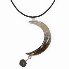 Load image into Gallery viewer, Crescent Moon Pendant - Labradorite Blue Lace Agate Moonstone with Silver Spiral