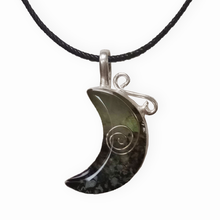 Load image into Gallery viewer, Crescent Moon Pendant - Obsidian K2 Fluorite with Silver Spiral