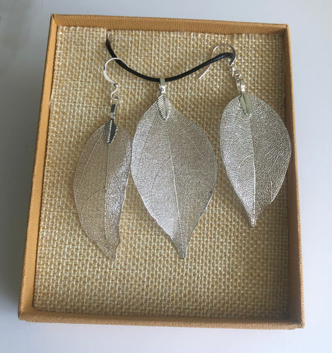Leaf Pendant and Earrings in Gift Box